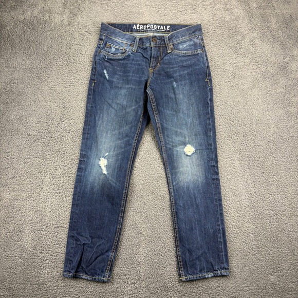 Aeropostale Bowery Slim Straight Jeans Mens Size 28x28 Distressed Denim‎ - Picture 1 of 11